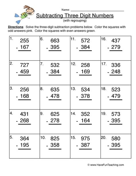 3 digit regrouping subtraction worksheets|Three Digit Subtraction with Regrouping Worksheets.